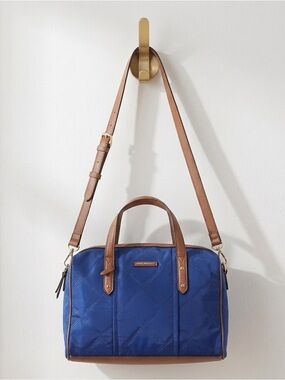 Vera Bradley Preppy Poly Marlo Satchel in blue with brown accents